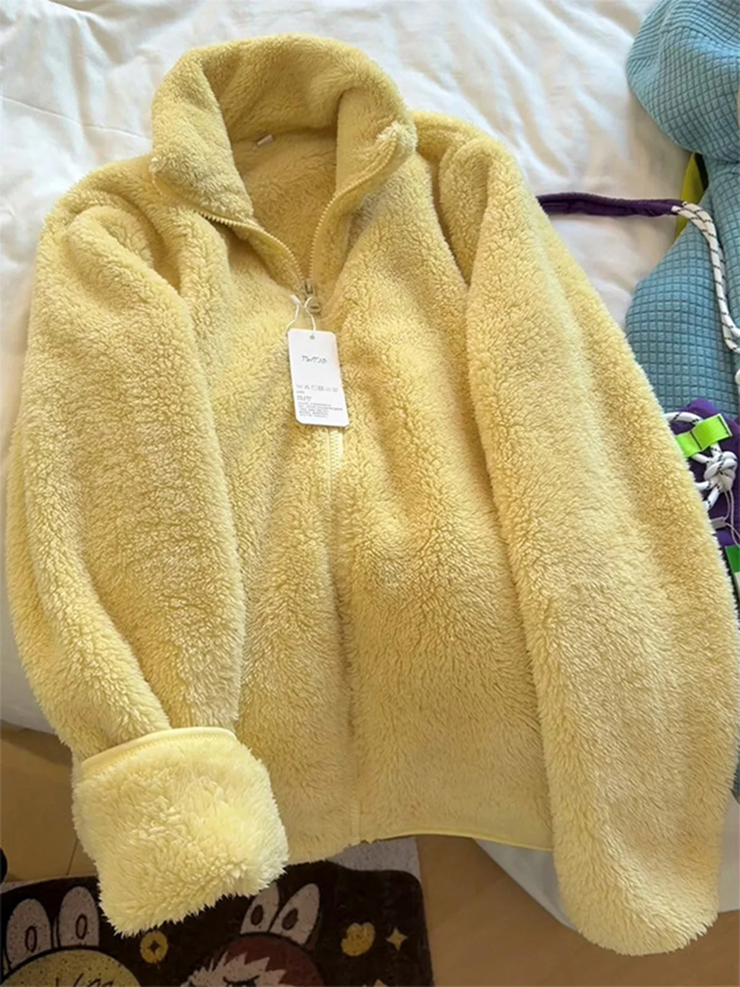 

Thi Pile Fce Cotton Jaet Yellow Milk Winter Home Clothes Spwear Warm Stand Collar Women's Sle Long Sve Zipper ...