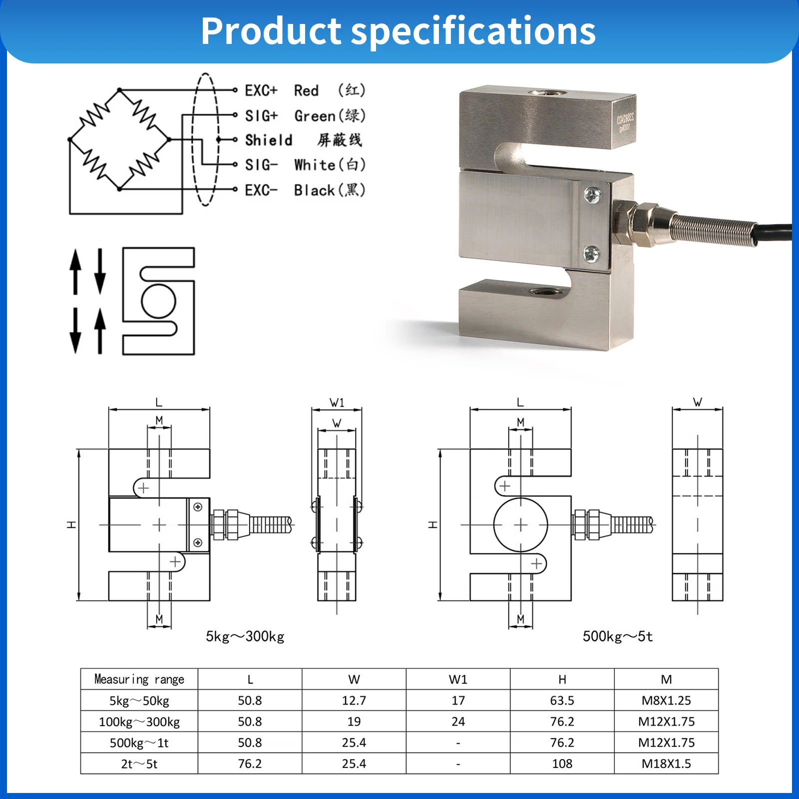 Digital Force Gauge with Load Cell Sensor,Test Force Weight Pressure Push Pull Gauge Dynamometer,Peak/Track Mode ± 0.05%F.S