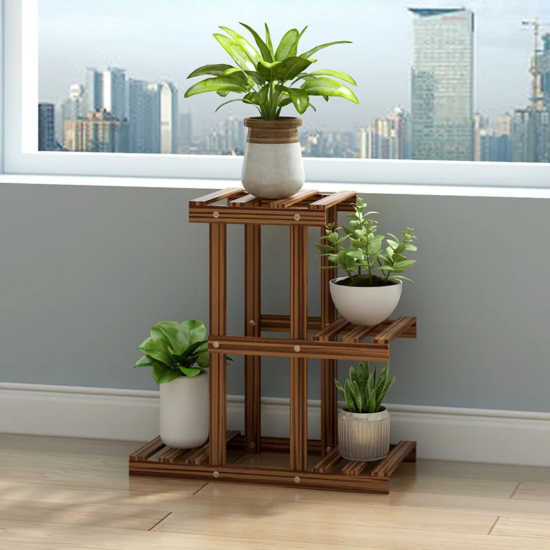 Soporte de flores de 3 niveles para plantas, estante de madera maciza para decoración de sala de estar de piso a techo, soporte de maceta de flores