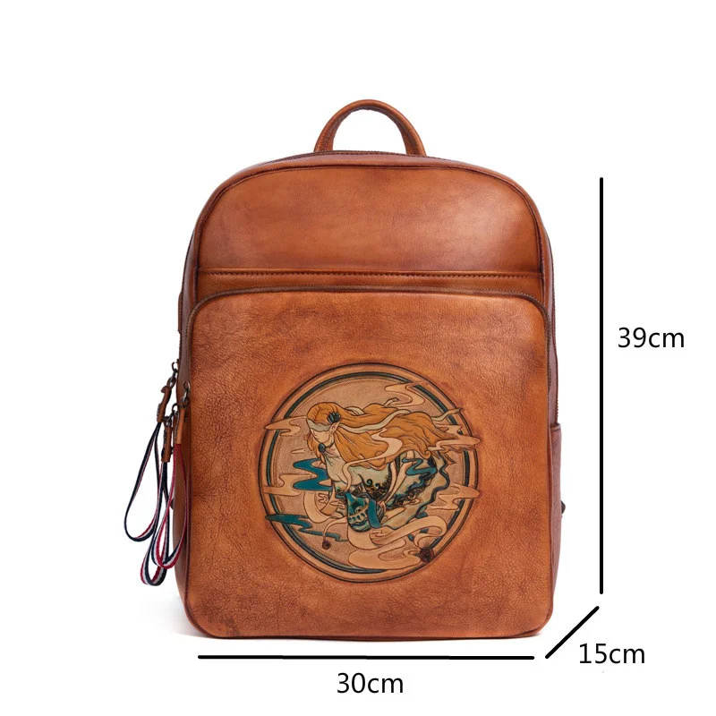 MOTAORA Women Backpack Brown 2024 New Retro Soft Cowhide Large Capacity Hand-carved Genuine Leather Luxury Bags Laptop Backpacks