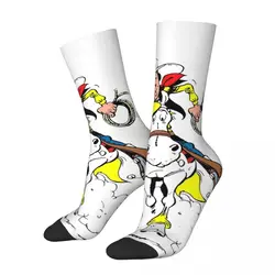 Retro Lucky Luke Galloping On Jolly Jumper Soccer Socks Polyester Middle Tube Socks for Women Men Sweat Absorbing