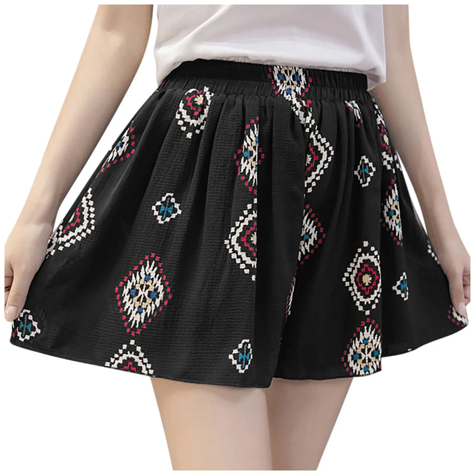 

2024 Summer Ice Shreds Women Casual Affordable Shorts Elastic Waist Butterfly Printing Loose Large Size High Waisted Wide Legs