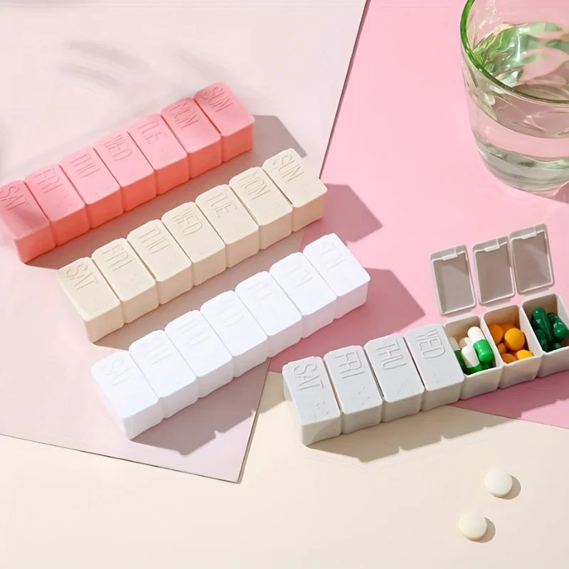 

1pc portable mini medicine storage box, weekly travel medicine box rack, compartment manager dispenser