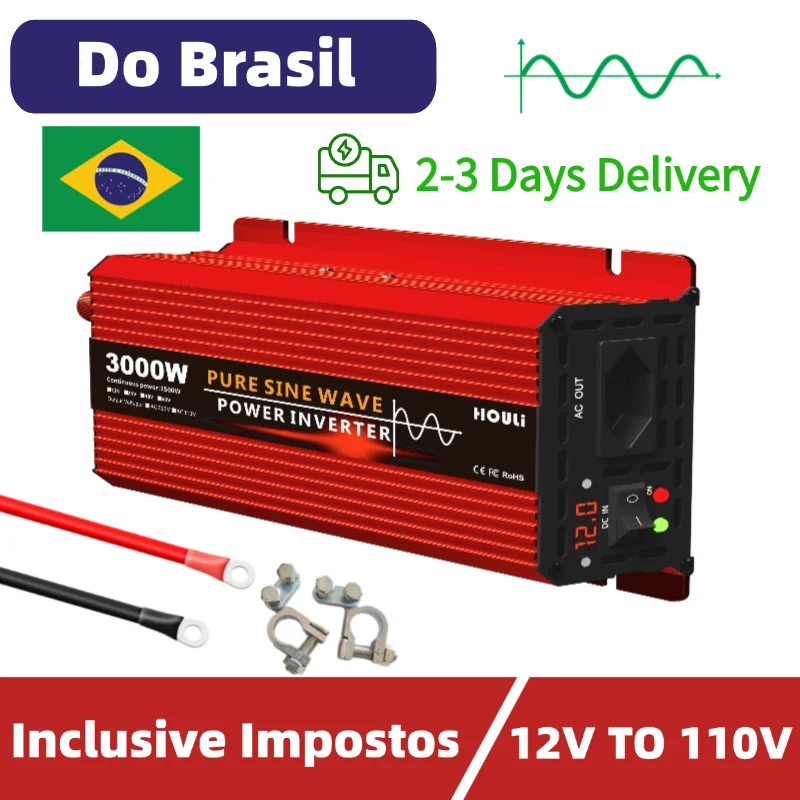 HOULI inversor 12v para 110v 3000W conversor pure sine inverter 60hz transformador do brazil