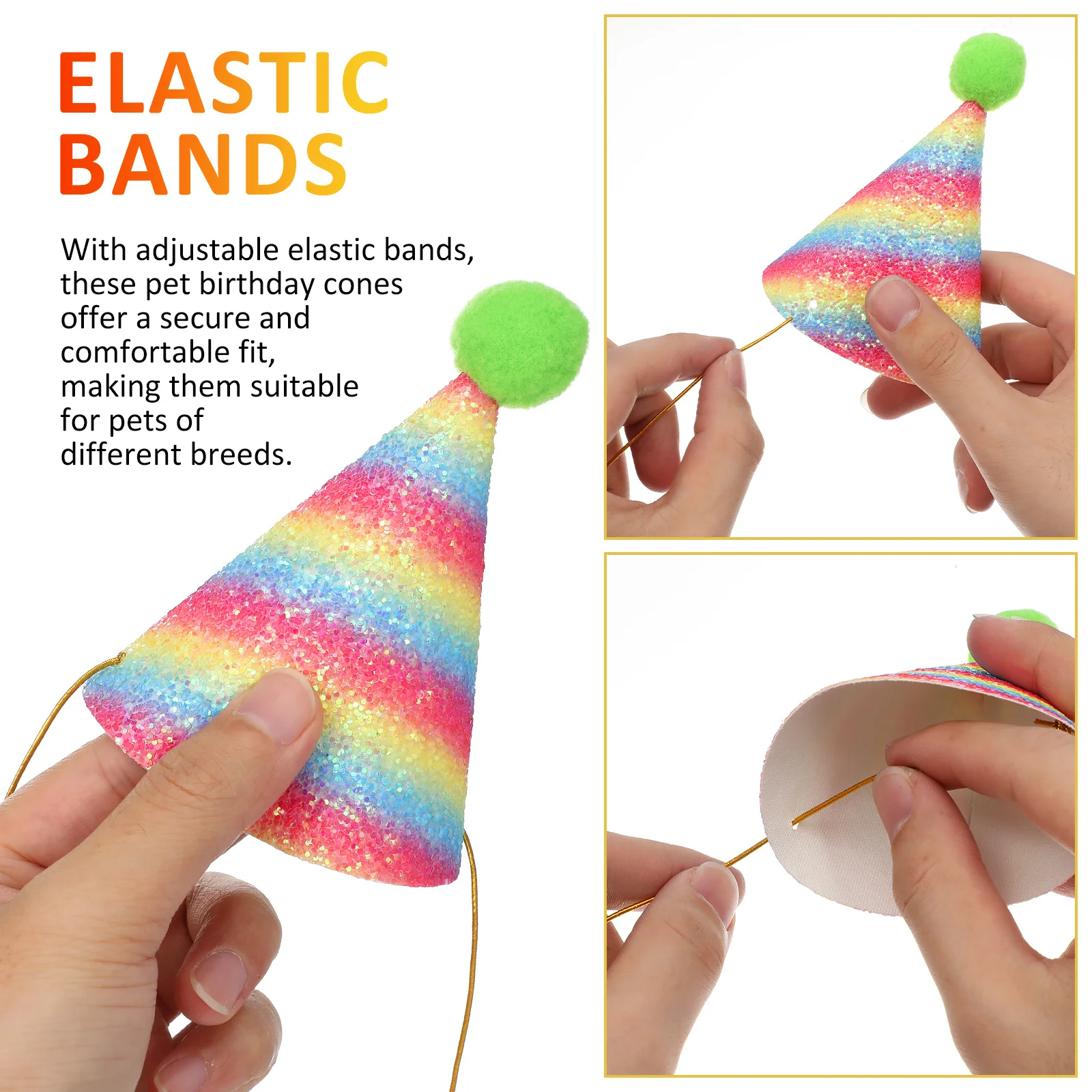 

8Pcs Pet Birthday Hats Glitter Puppy Cat Birthday Party Cones Adjustable Elastic Bands for Pets Dog Hats Puppy Hat