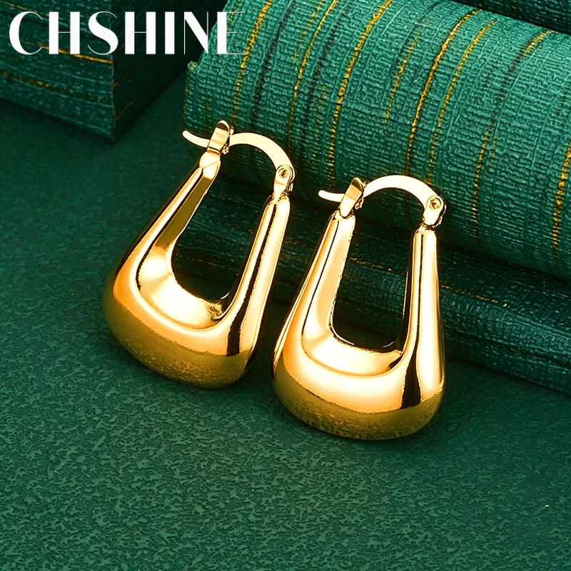 925 Sterling Silver 18K Gold Chunky U Shape Hoop Earrings for Women Smooth Fashion Charm Wedding Party Jewelry