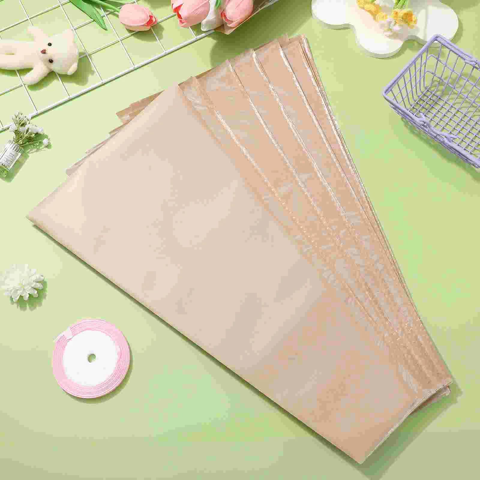 50 Pcs Vintage Florist Wrapping Paper Storage Bags Packing for Flower Transparent Rose Tote