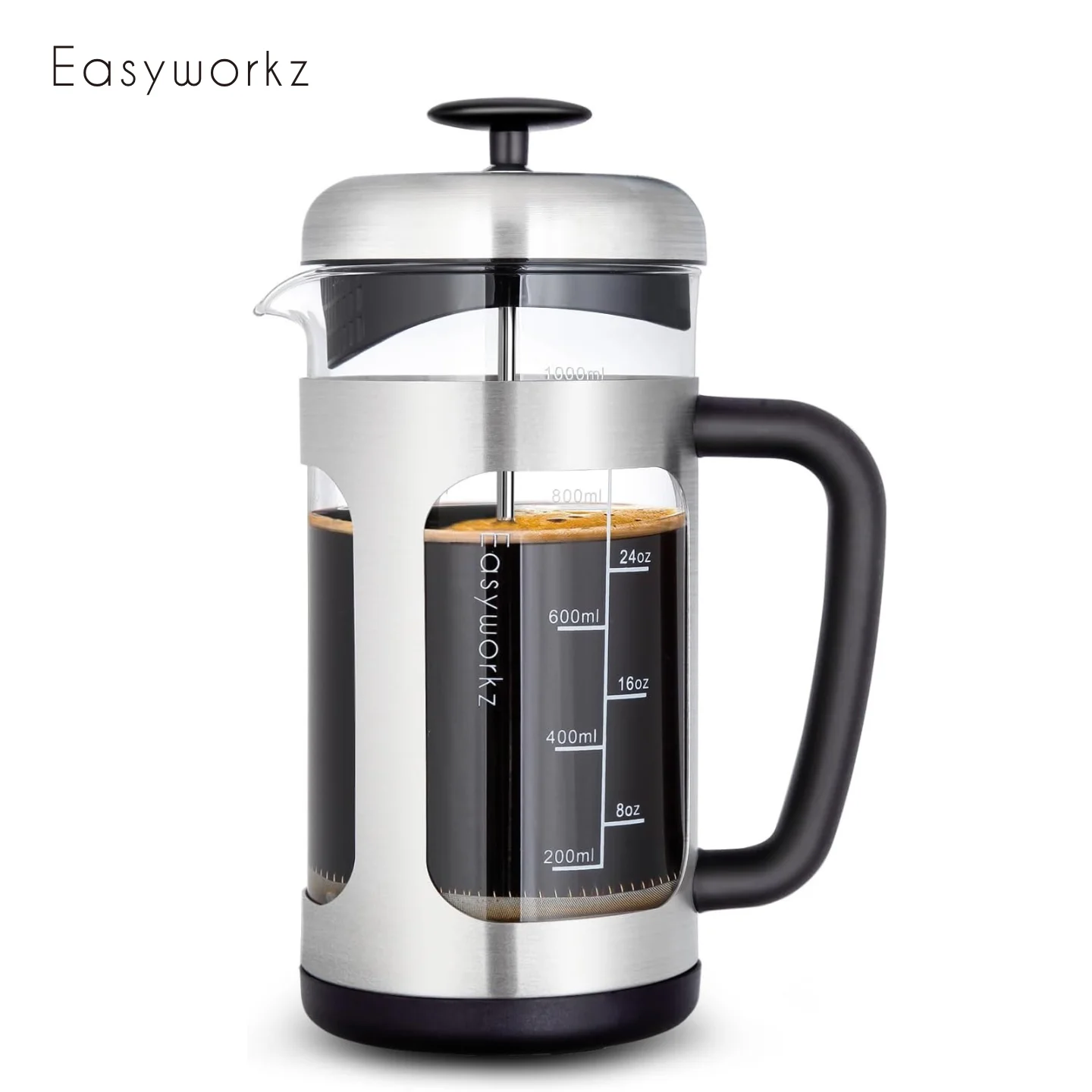 Easyworkz French Press Coffee Maker showcasing heat-resistant borosilicate glass