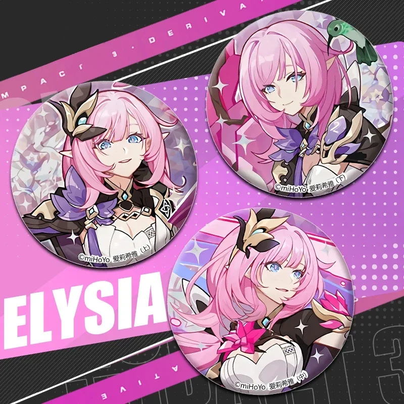 Honkai Impact 3 Elysia Bronya Zaychik Kiana Kaslana Symphony Pin 58mm Anime Brooch Pin Cosplay Badge Cosplay Badge