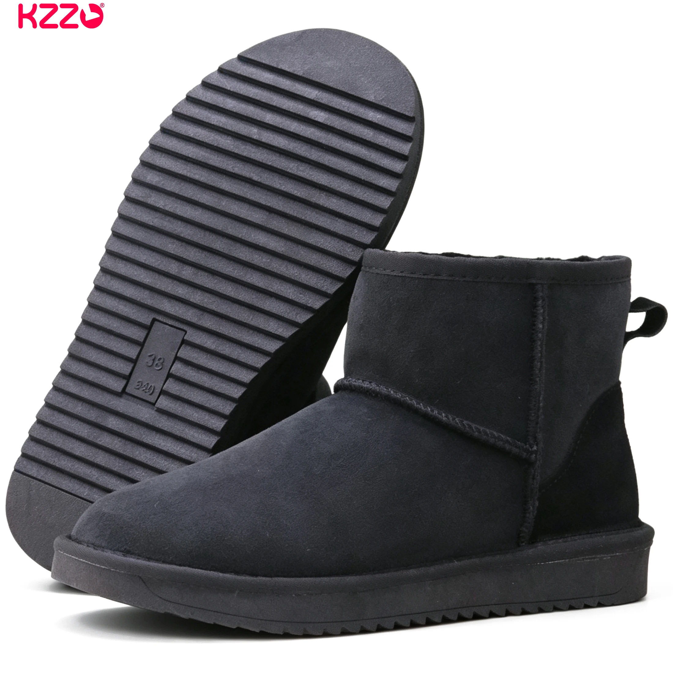 KZZO Women's Russian Winter Snow Boots Genuine Sheepskin Natural Wool Lined Waterproof Warm Ankle Boots Non-slip Rubber Sole