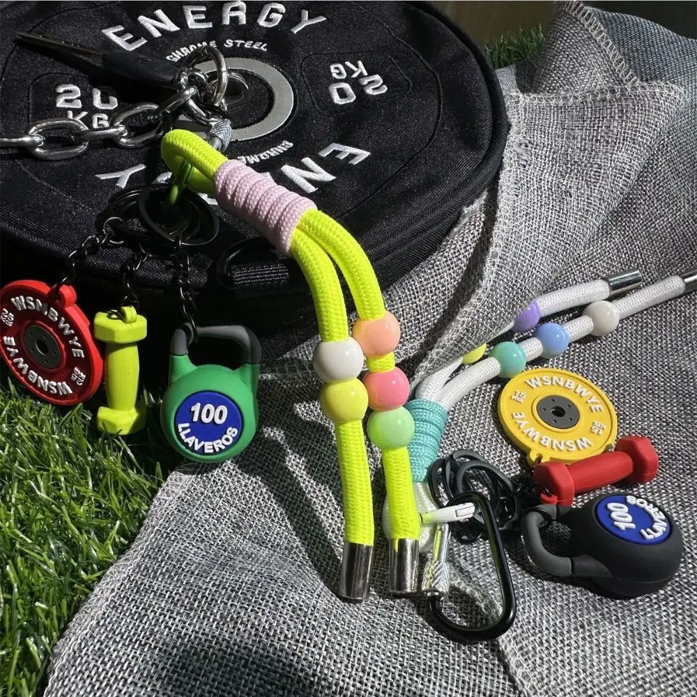 

Mini Barbell Plates Key Chain Colorful with D-shaped Buckle Simulation Dumbbells Keyring Creative Bag Charm