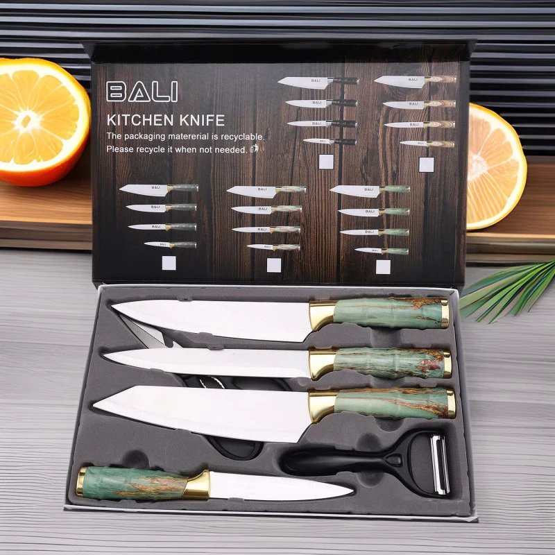 6-piece knife set Bamboo handle kitchen knife Kitchen stainless steel kitchen knife Multi-purpose knife set gift box knife set