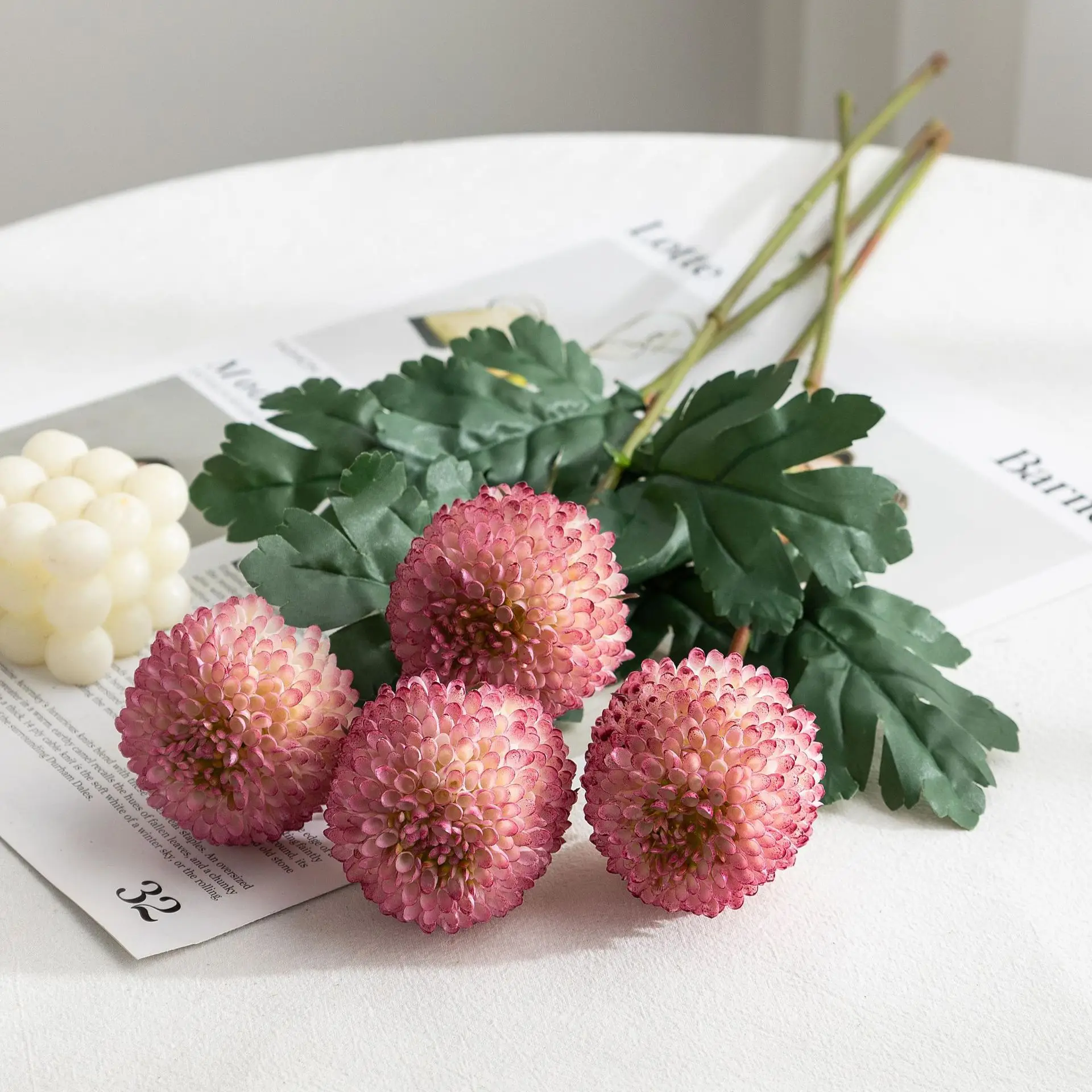 Einzelner Stiel Realistische Künstliche Allium-Kugel Gefälschte Chrysanthemenblume für Hochzeitssträuße Heim Garten Büro Dekoration Zubehör – Detail 7