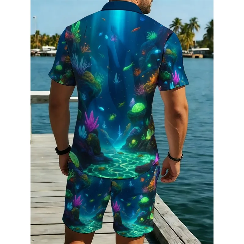 Summer Men's Matching Shirt And Shorts Set Printed Pattern Comfortable Soft Fabric Ideal For Beach Outings Backyard Gatherings view 2