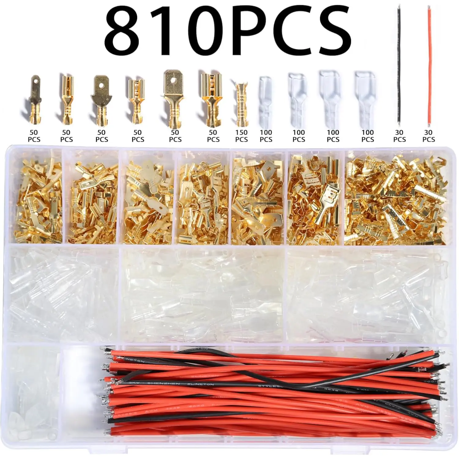 2.8/4.8/6.3mm Female Male Spade Crimp Connectors Electrical Lugs Terminal Insulating Wire Quick Splice Assortment Kit