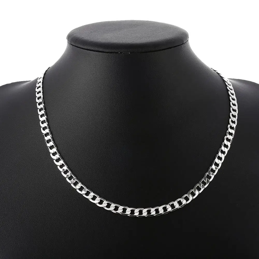 Fine 925 Sterling Silver 6MM Geometry Chain Bracelets Necklaces for Women Man Fashion Designer Party Wedding Jewelry Sets Gifts