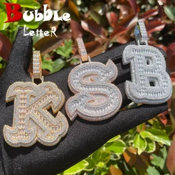 Bubble Letter Iced Out Initial Necklace for Women Single Charms 26  Alphabets Hip Hop Jewelry