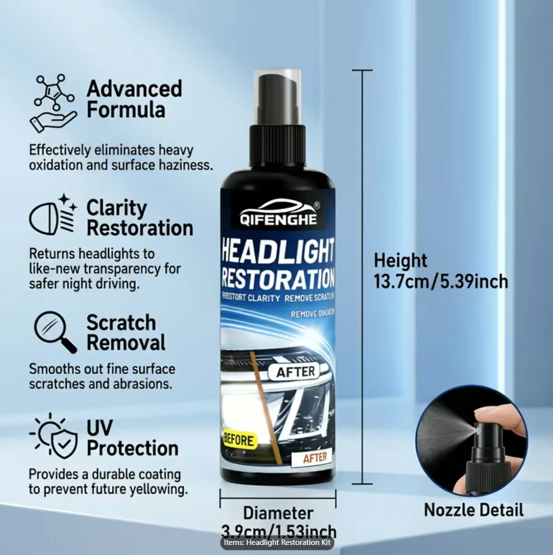 Car headlight repair paste removes yellowing, oxidation and haze, restores clarity and brightness with long-lasting protection.