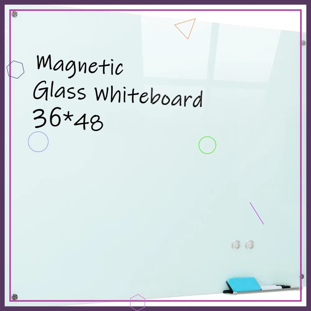 

Magnetic Glass Whiteboard, 36"x48" Frameless Dry Erase Board for Office, Classroom & Home
