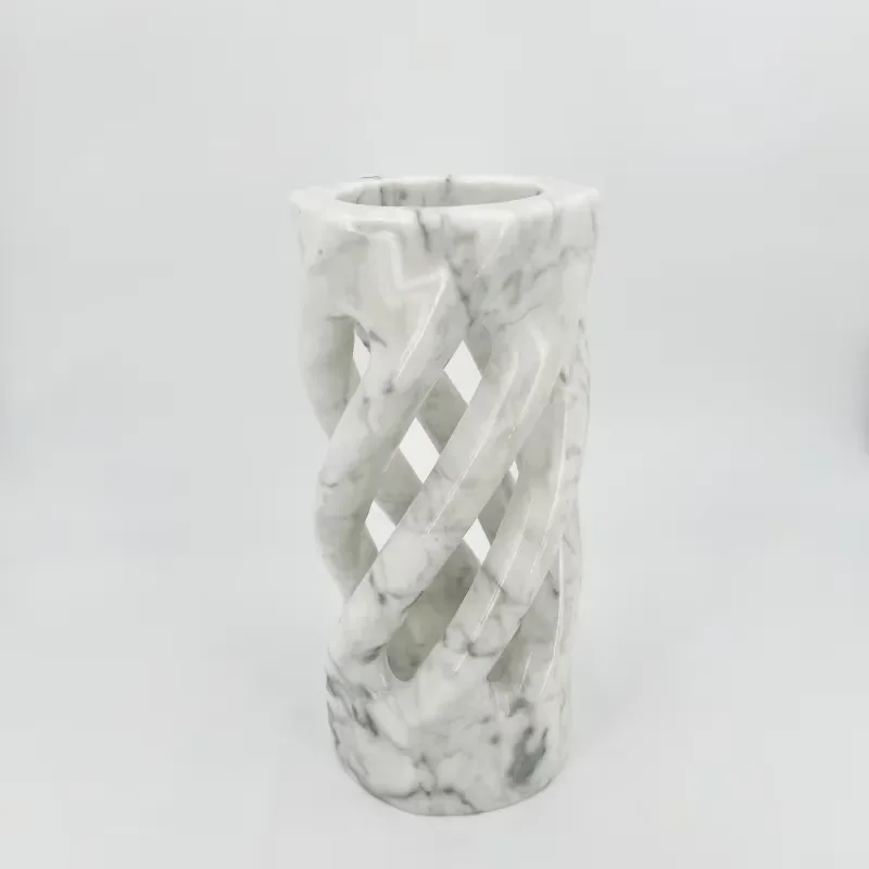 Custom modern style white marble vase hand-carved hexagonal hollow design natural stone interior home decoration wedding