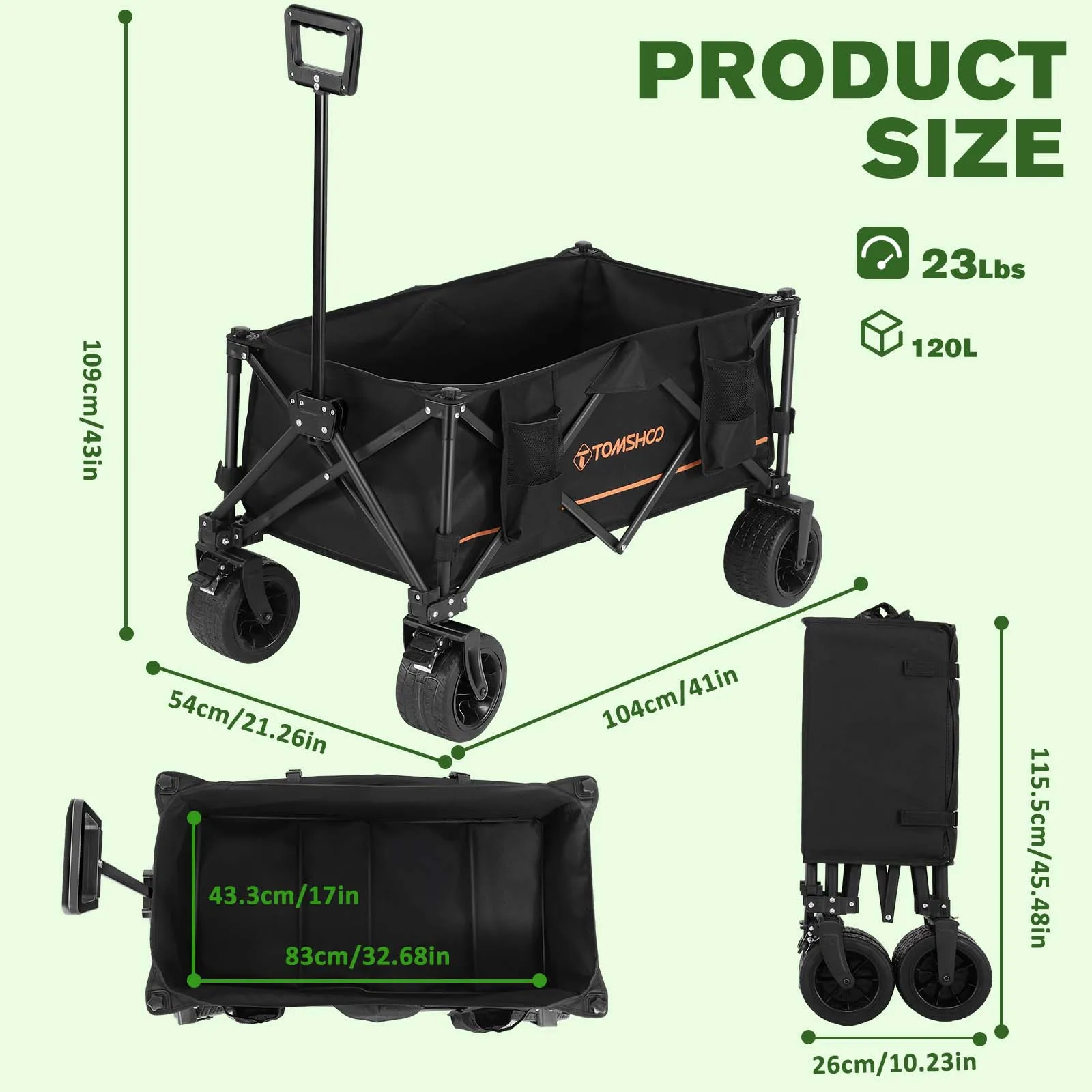 Tomshoo Collapsible Folding Wagon Cart/Portable Large Capacity Camping Wagon/All Terrain Foldable Heavy Duty Utility Wagon Cart