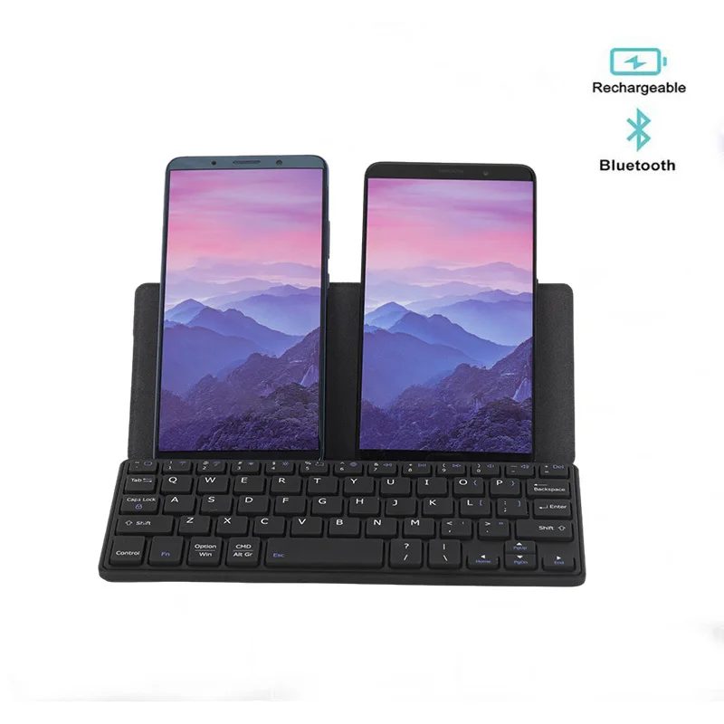 Foldable Bluetooth Phone Keyboard Portable Wireless Keyboard with Stand Holder Rechargeable Ultra Slim Keyboard for Smartphone