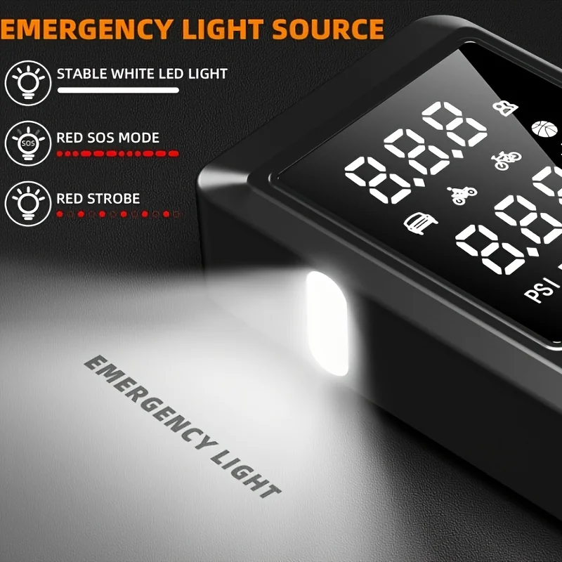 A Portable Car Emergency Start Power Supply, 6000mAh Large Capacity Battery, 150PSI, Dual Safety Protection, Lightweight And Dual Function, Lighting, Fast Inflation, Preferred Halloween/Christmas Gift, Essential for Outdoor Travel And Camping view 6