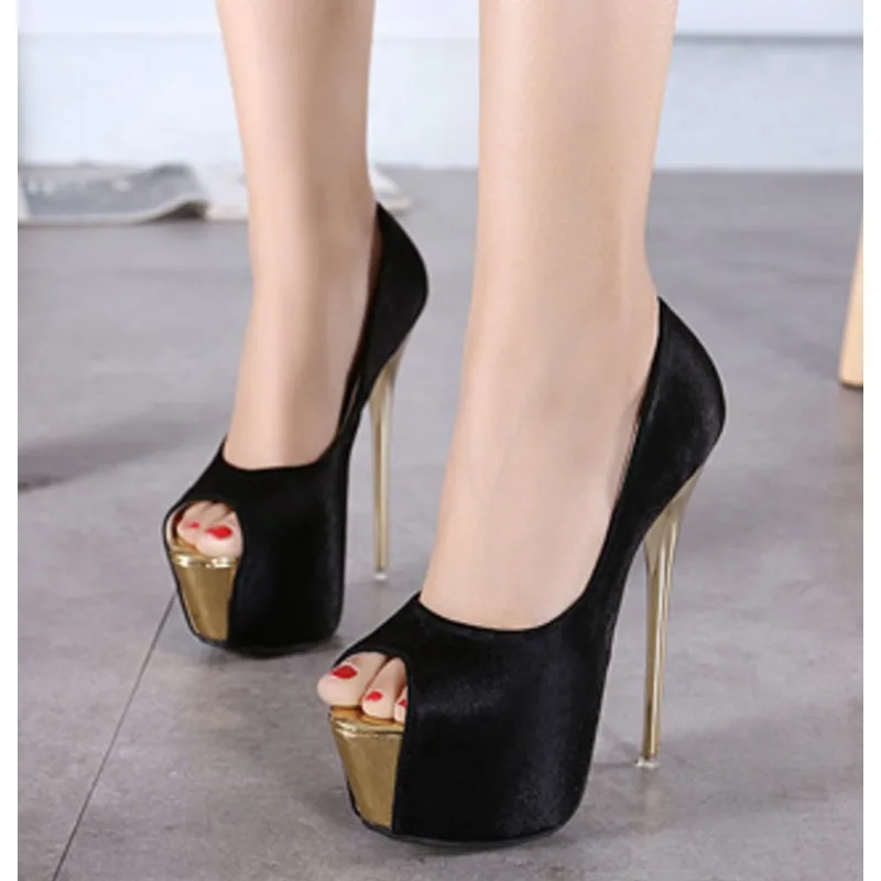 Elegant Women Party Wedding Banquet Shoe Sexy Shallow Peep Toe Slingback Super High Heels Platform Pumps Big Size 43 44 45