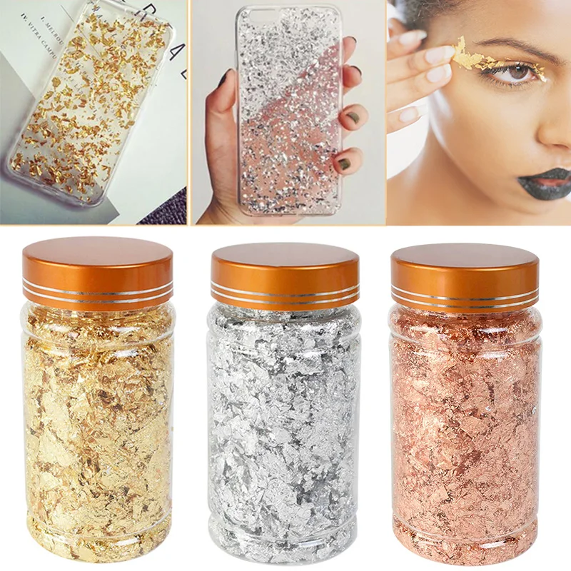 1 bouteille de confettis en feuille d'or décoratifs pour le bricolage, flocons pour nail art et peinture, matériel couleur argent pour la fête en papier, 3g