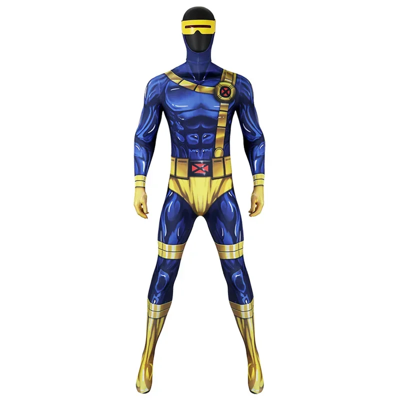 X-MEN 97 Cyclops Cosplay Jumpsuit Mask Scott Summers Cosplay Costume Zentai Suit Superhero Halloween Outfit Party Bodysuit