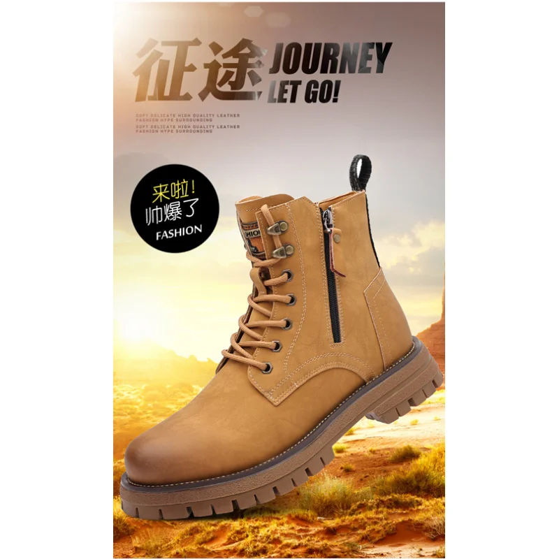 

2025 г. Мужские большие желтые ботинки для улицы, водоотталкивающее покрытие, средние - верхние рабочие ботинки в британском стиле в стиле ретро, зимние зимние хлопковые ботинки Fas