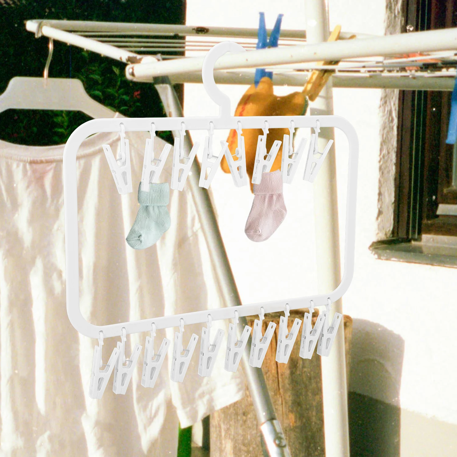 

Drying Rack Clothes Hanger with Clips Heating Clothing White Racks for Socks Baby