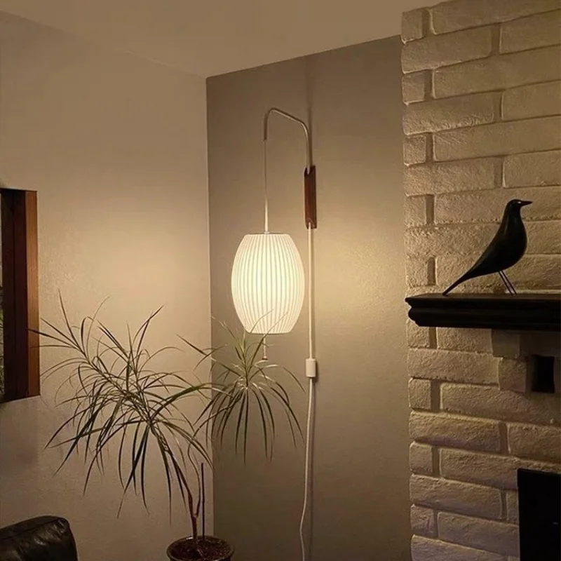 Estilo japonês de seda sala estar lâmpada parede moderna e simples interruptor cabo e braço oscilante homestay quarto lâmpada parede cabeceira