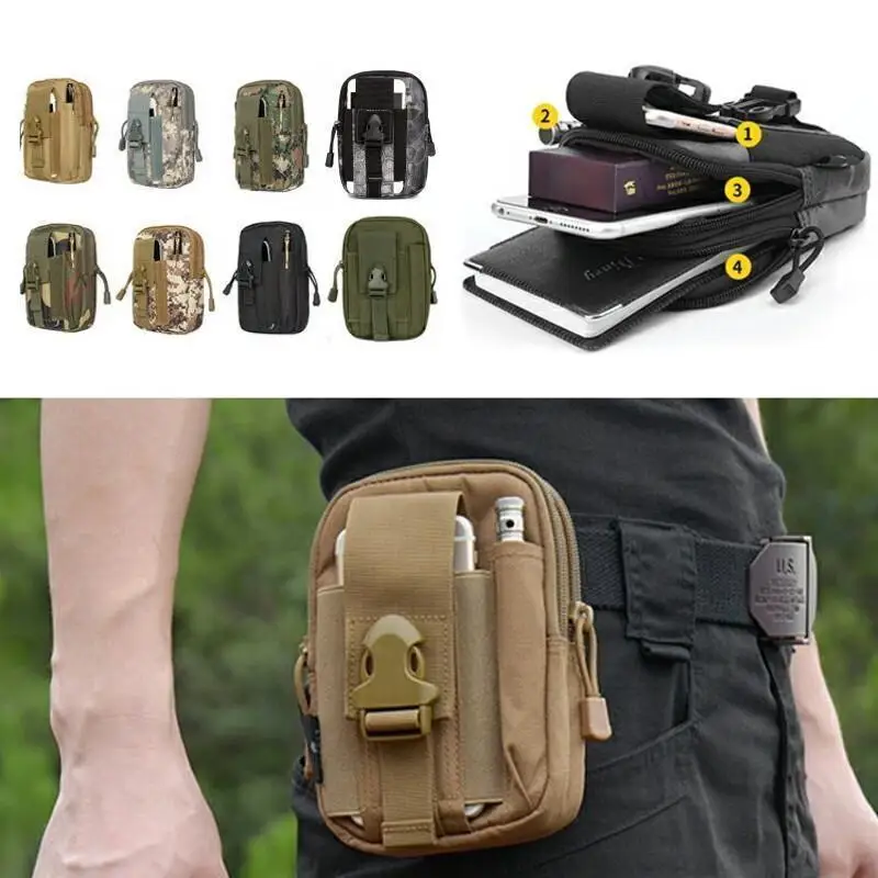 1000D Nylon Tactical Bag Outdoor Molle Pouch Belt Waist Pack Bag Phone Pocket Waist Fanny Pack for Outdoor Sports Running Hiking