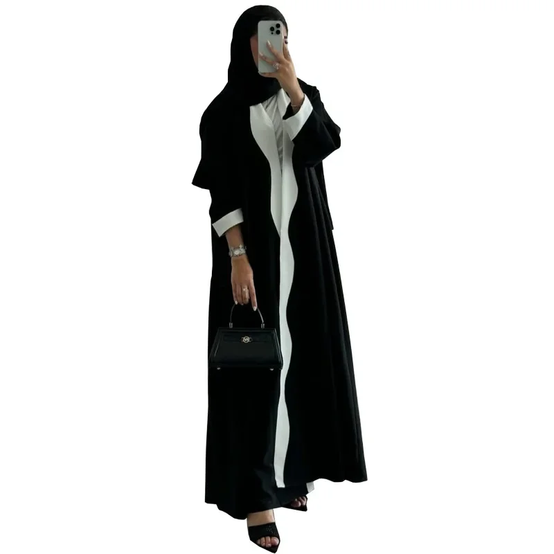 Black White Fashion Women's Clothing Muslim Women Arab Dubai Cardigan Robe Middle Eastern ABaya Dress