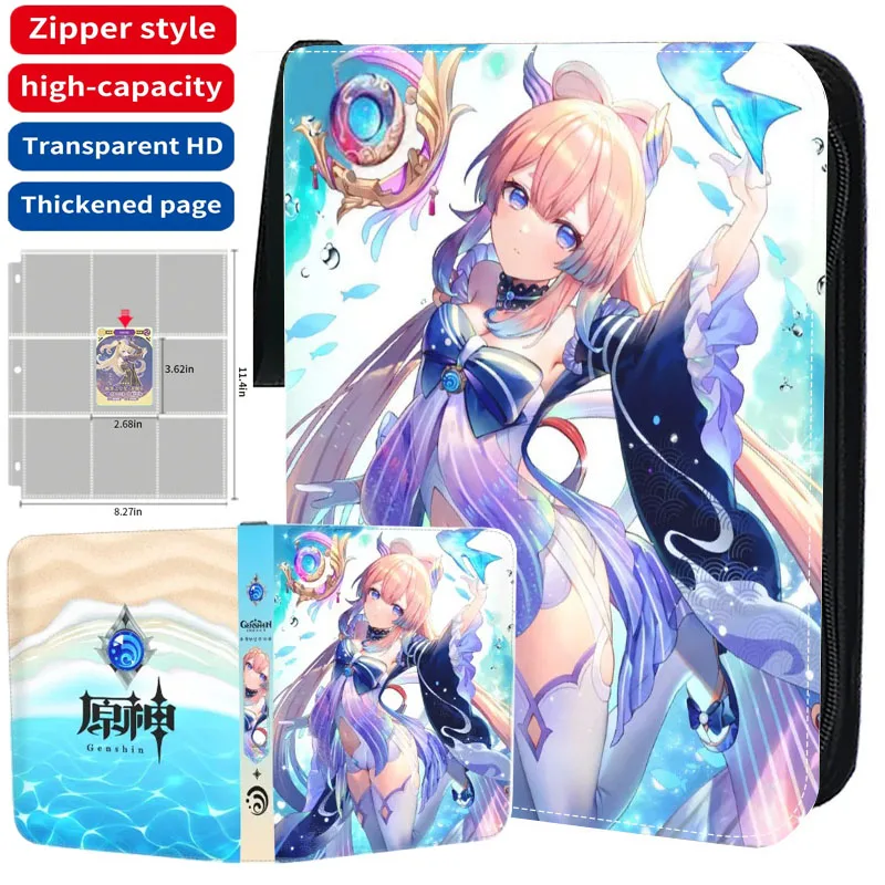 

Genshin Impact Card Book Anime Cartoon Card Album Zipper PU Leather 50 Pages Can Hold 400/900Pcs Cards Holder Binder Toys Gift