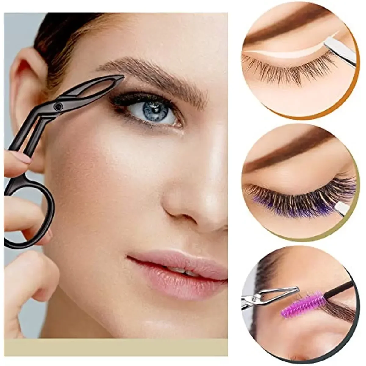 Pinzas para cejas en forma de tijera, pinzas para pestañas de cabeza plana, extractor de pelos finos, pinzas para cejas, depilación de nariz, herramientas de maquillaje de belleza