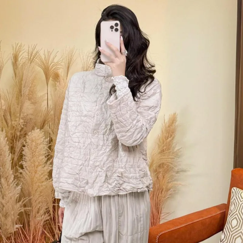 YFPF automne hiver nouvelle veste en coton femmes conception plissée couleur unie à manches longues manteau décontracté femme vêtements mode vêtements d'extérieur