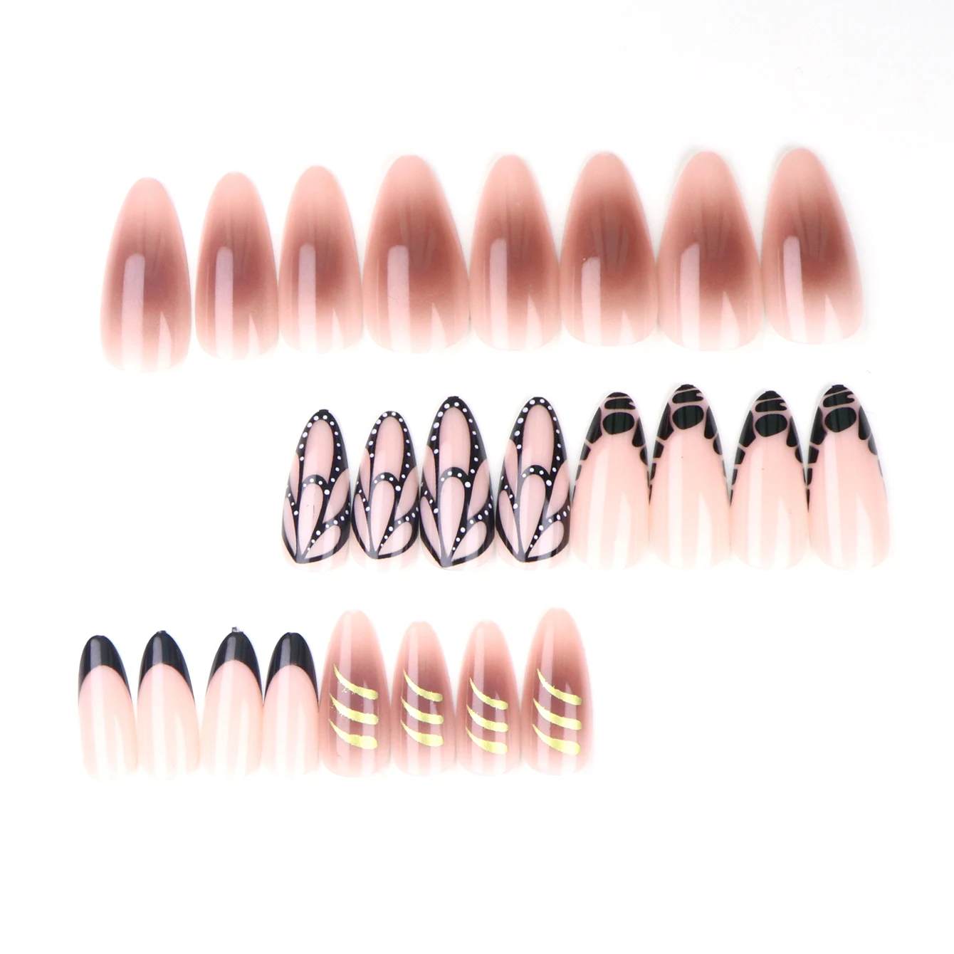 24pcs Upgrade Your Look With Animal-element almond-covered false nail set 1pc Nail File & 1Nail Glue Sticker Kit Nails