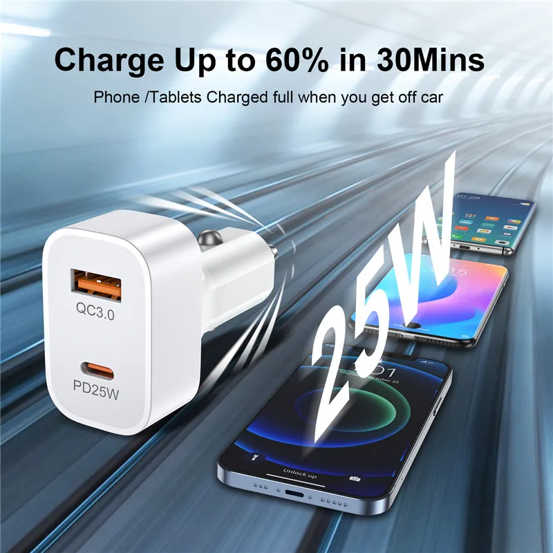 25W USB PD Car Charger Quick Charge QC3.0 PD3.0 SCP AFC PD Fast Charger 5A USB Type C Car Charging For iPhone 14 Samsung Xiaomi