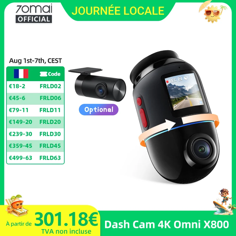 Caméra de tableau de bord 70mai 4K Omni X800 IMX678 360 °   Supercondensateur à vue complète 70mai X800, GPS intégré ADAS 24H, moniteur de stationnement AI Motion
