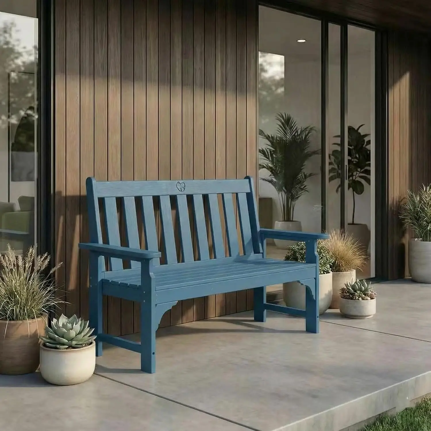 

2-Person Outdoor Garden Bench, HDPE All-Weather Patio Bench with Backrest & Armrests, Heavy Duty Outdoor Seating, Customized