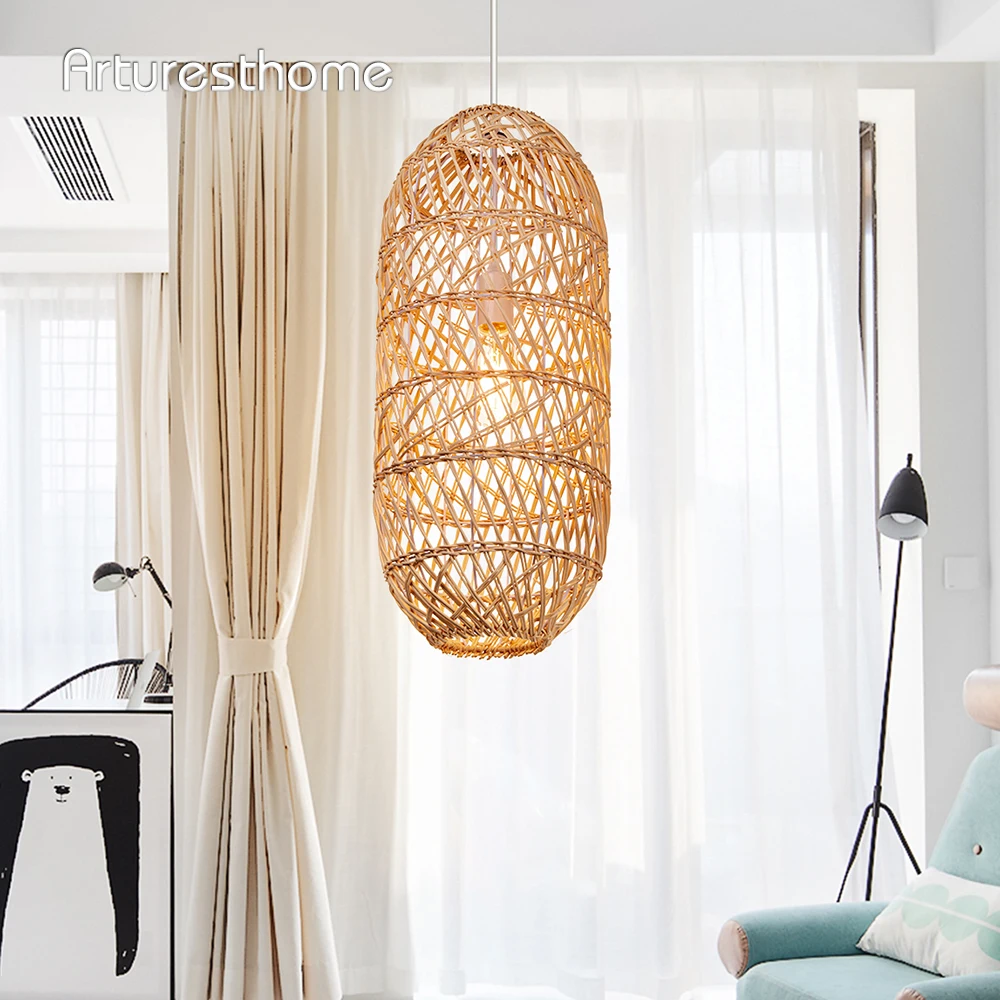 ARTURESTHOME Woven Rattan Lights Natural Bamboo Pendant Lamp for Living Room Kitchen Restaruant Indoor Decor Light Handmade