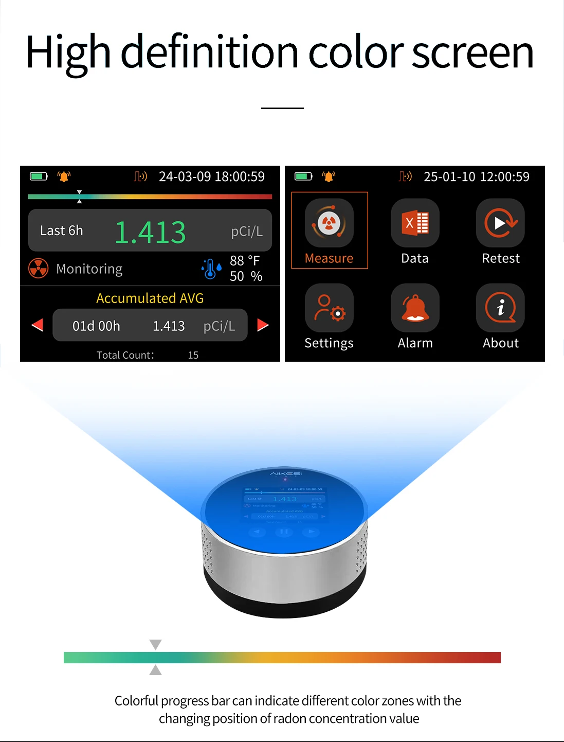Radon  Detector  OEM Smart Air Quality Radon Semiconductor Monitor Sensors Pulsed  Alpha Spectrometry Detector
