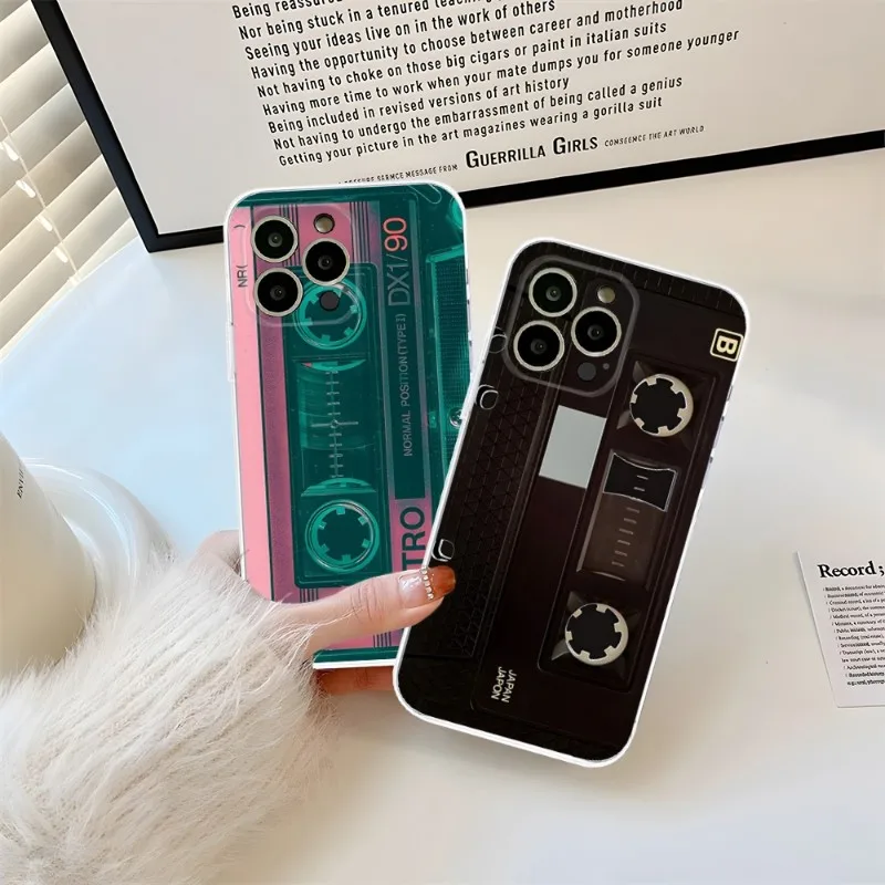 Vintage Cassette Tape Retro Style Phone Case Transparent For Iphone 14Pro 11 12 14 Pro Max Mini 6 6s 7 8 Plus X XR XS SE2020