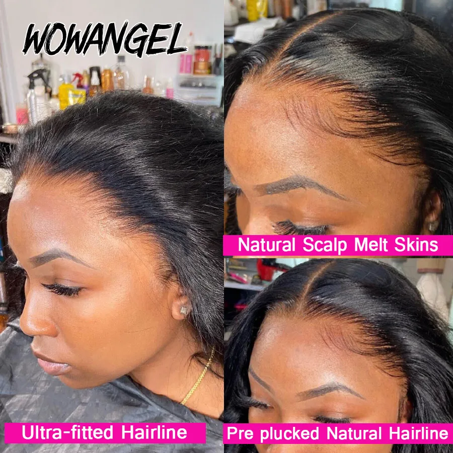 WOWANGEL Jet Black 13X6 HD Lace Frontal Wig Invisible HD Lace Melt Skin Silk Straight  Lace Front Wig Human Hair Wig Deep Part