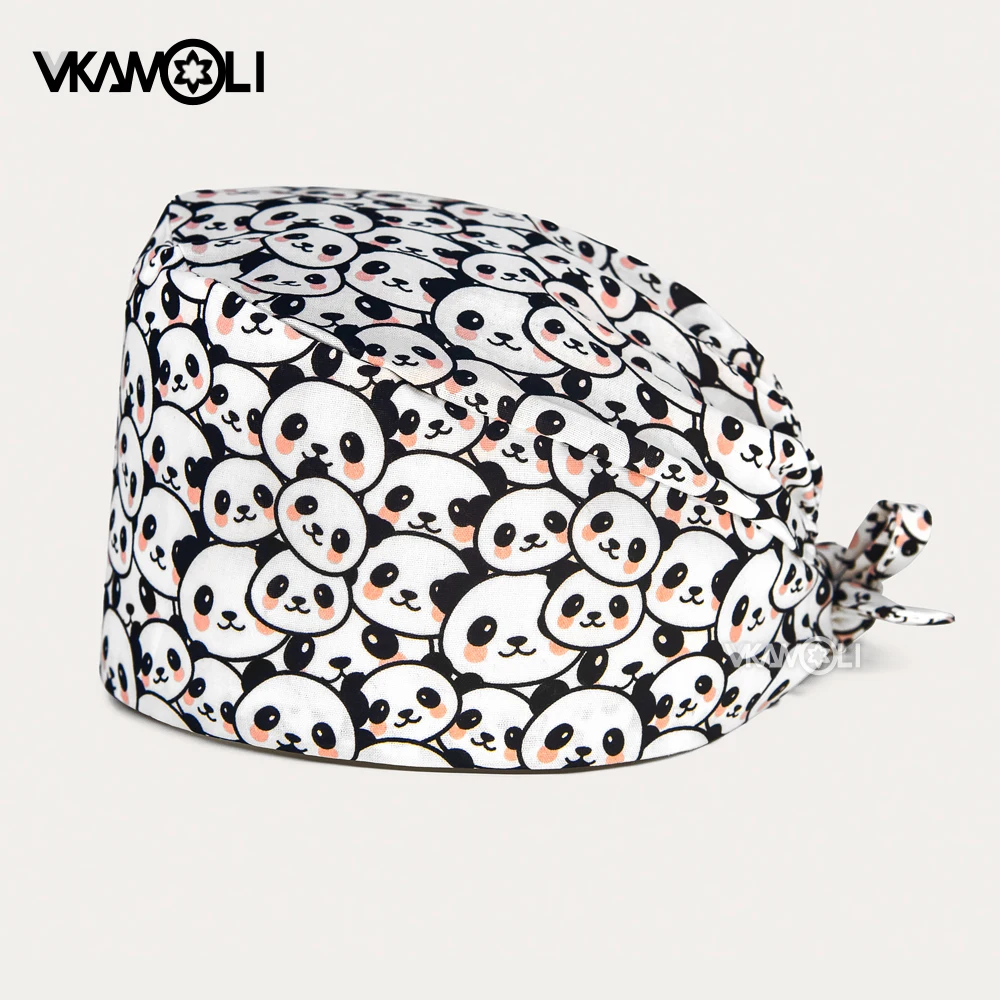 Cute Panda Printed Surgical Hats for Men and Women HEAD CAP Cotton scrubs caps clinic Dentist Lab nursing work hats