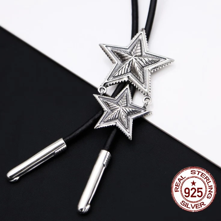 S925 Sterling Silver Necklace National Style Retro Double Layer Five Corner Star Chain Personalized Fashion Accessories Chain