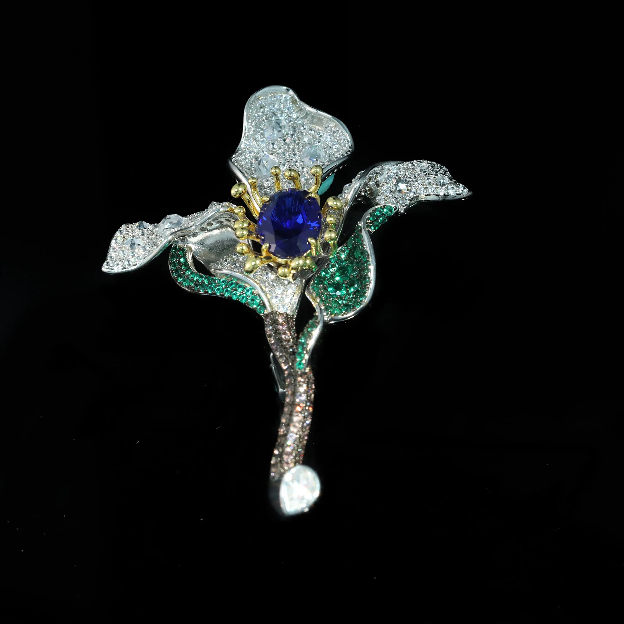 

Vintage Royal Iris Flower Brooch 925 Sterling Silver Artificial Sapphire Luxury Fine Jewelry for Women's Banquet Birthday Gifts