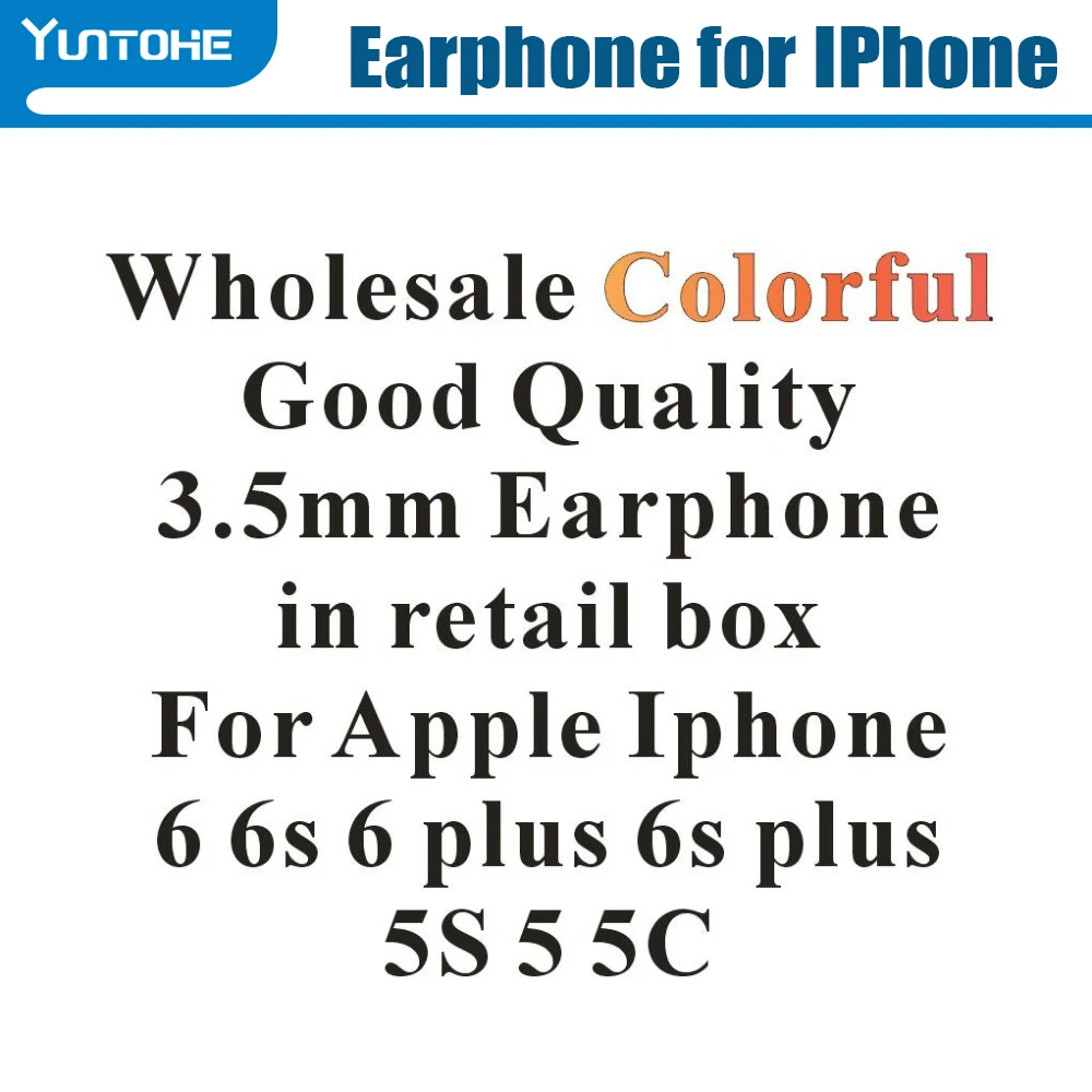 100pcs/lot Wholesale Multicolor 3.5mm Earphone with Mic and Volume  Control for Apple iphone 6 6s Plus 5 5s with box